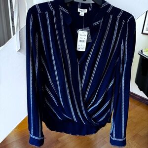 NWT Splendid Rope Stripe Print Blouse in Navy MSRP $138